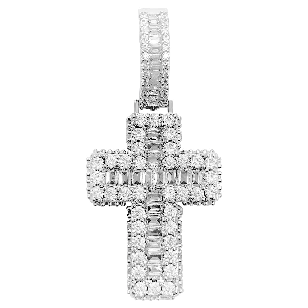 Mini Baguette Cross CZ Hip Hop Bling Bling Pendant Yellow Gold HipHopBling