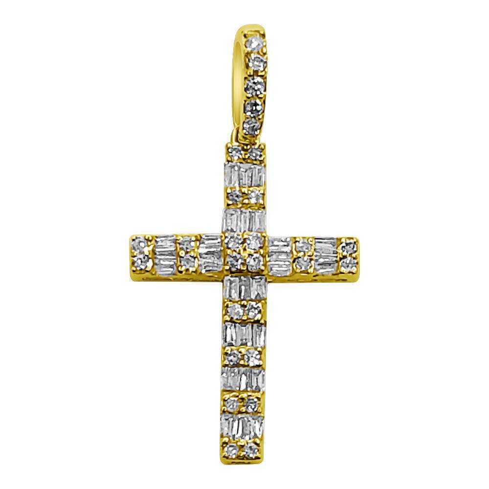 Mini Baguette Diamond Pendant .63cttw 10K Yellow Gold HipHopBling