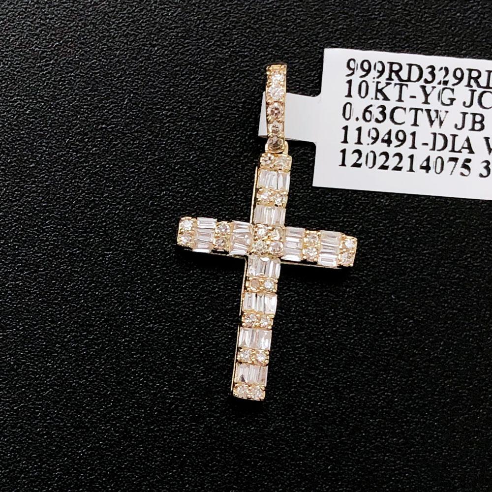Mini Baguette Diamond Pendant .63cttw 10K Yellow Gold HipHopBling