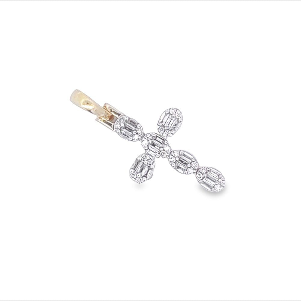 Mini Baguette Oval Cross .42cttw Diamond Pendant 10K Gold 10K White Gold HipHopBling