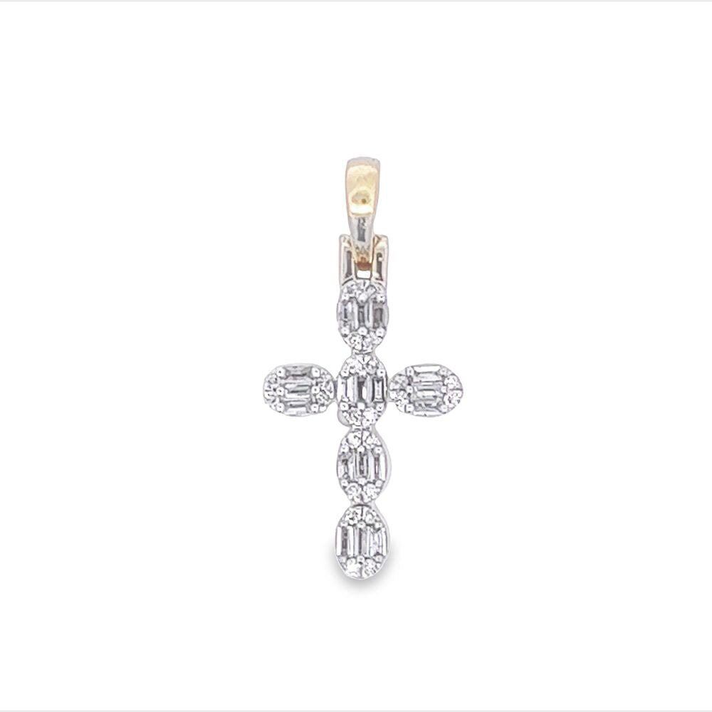 Mini Baguette Oval Cross .42cttw Diamond Pendant 10K Gold 10K Yellow Gold HipHopBling