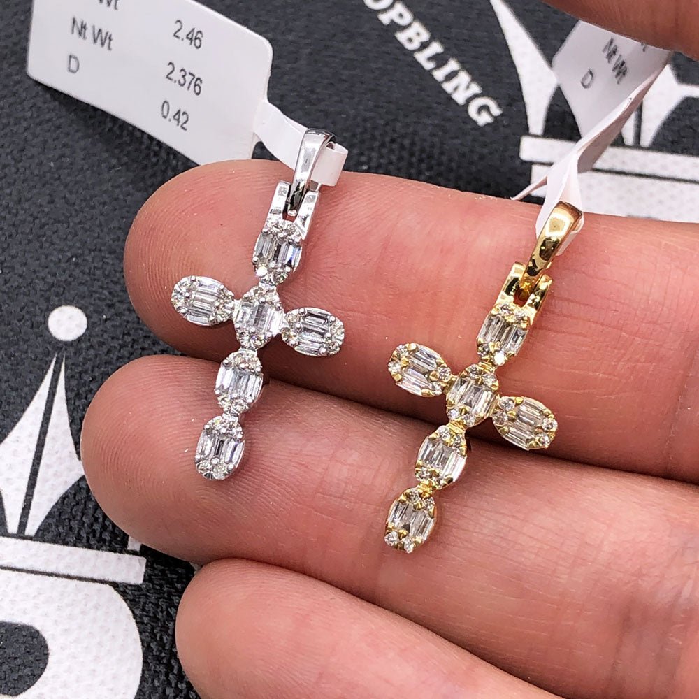 Mini Baguette Oval Cross .42cttw Diamond Pendant 10K Gold 10K Yellow Gold HipHopBling