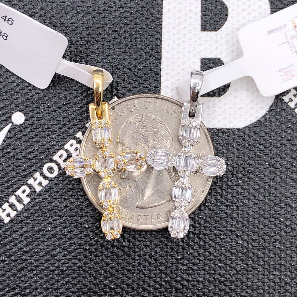 Mini Baguette Oval Cross .42cttw Diamond Pendant 10K Gold HipHopBling