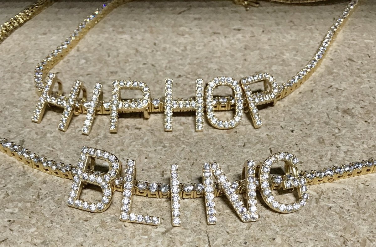 Mini Block Initial CZ Letters - .925 Sterling Silver - 18K Yellow Gold A HipHopBling