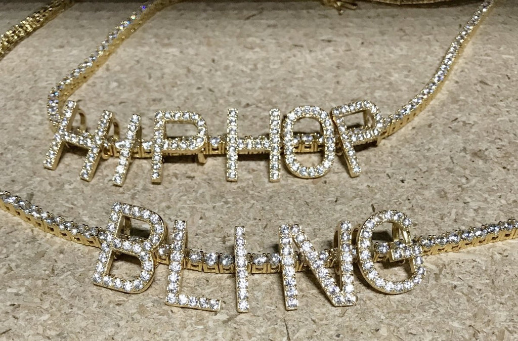 Mini Block Initial CZ Letters - .925 Sterling Silver - 18K Yellow Gold A HipHopBling