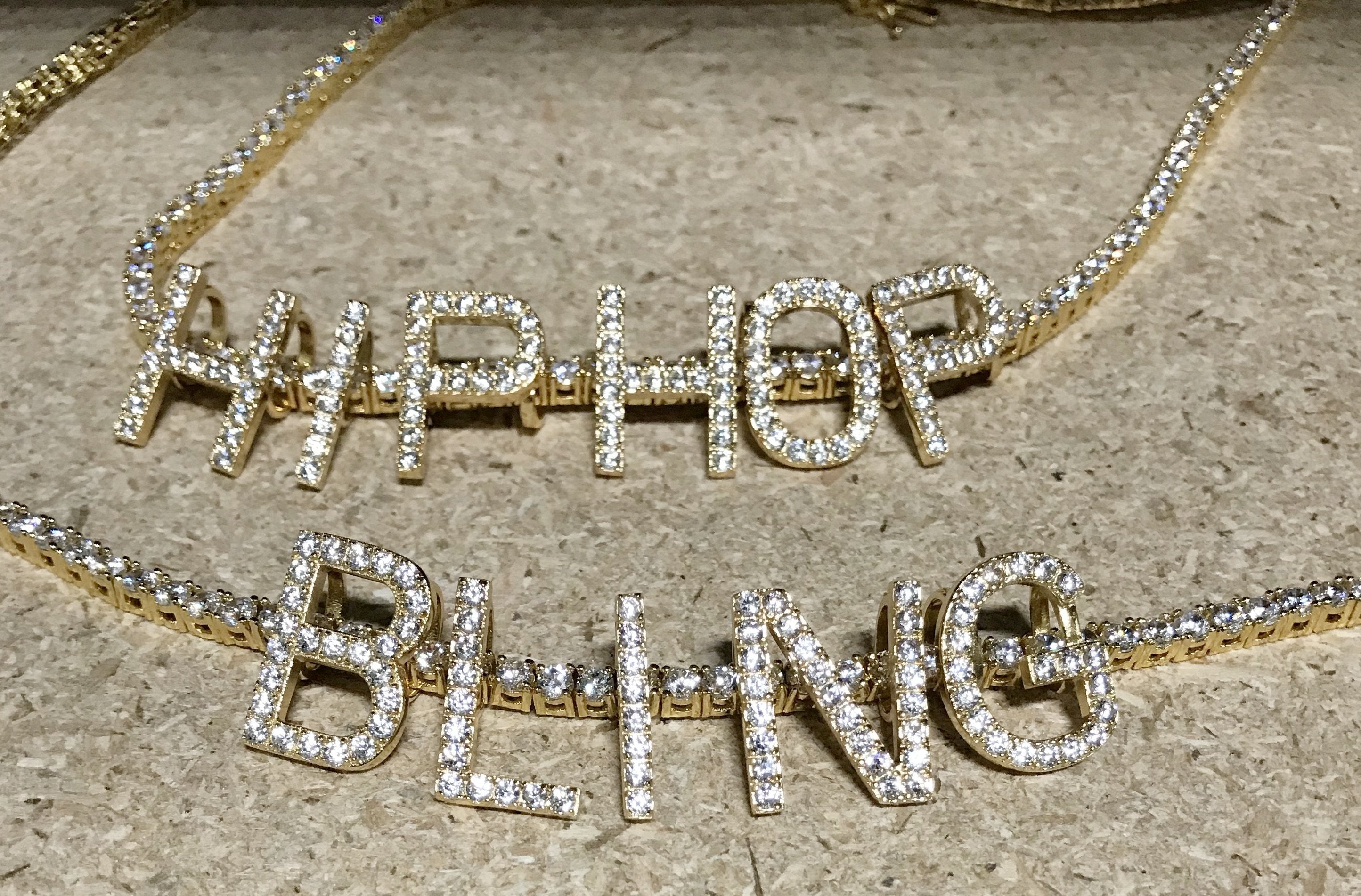 Mini Block Initial CZ Letters - .925 Sterling Silver - Rhodium HipHopBling
