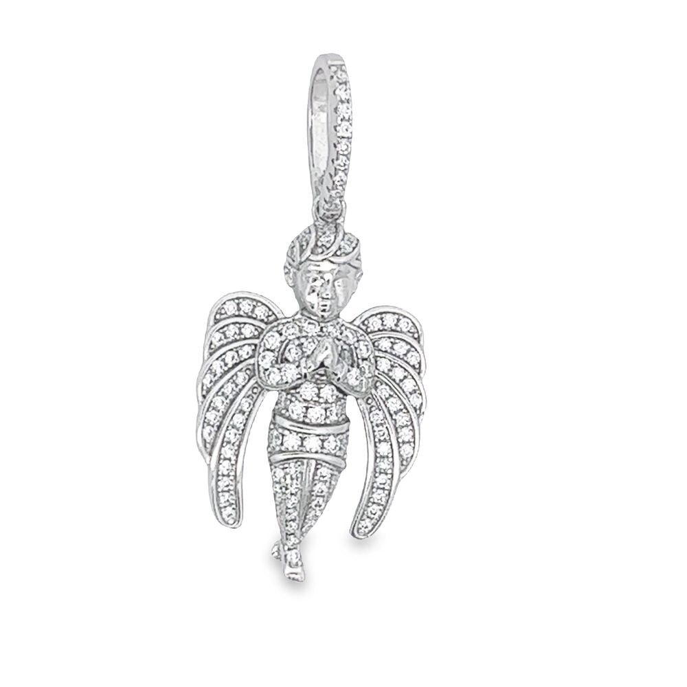 Mini Cherub Angel Praying VVS Moissanite Pendant .68cttw .925 Sterling Silver HipHopBling