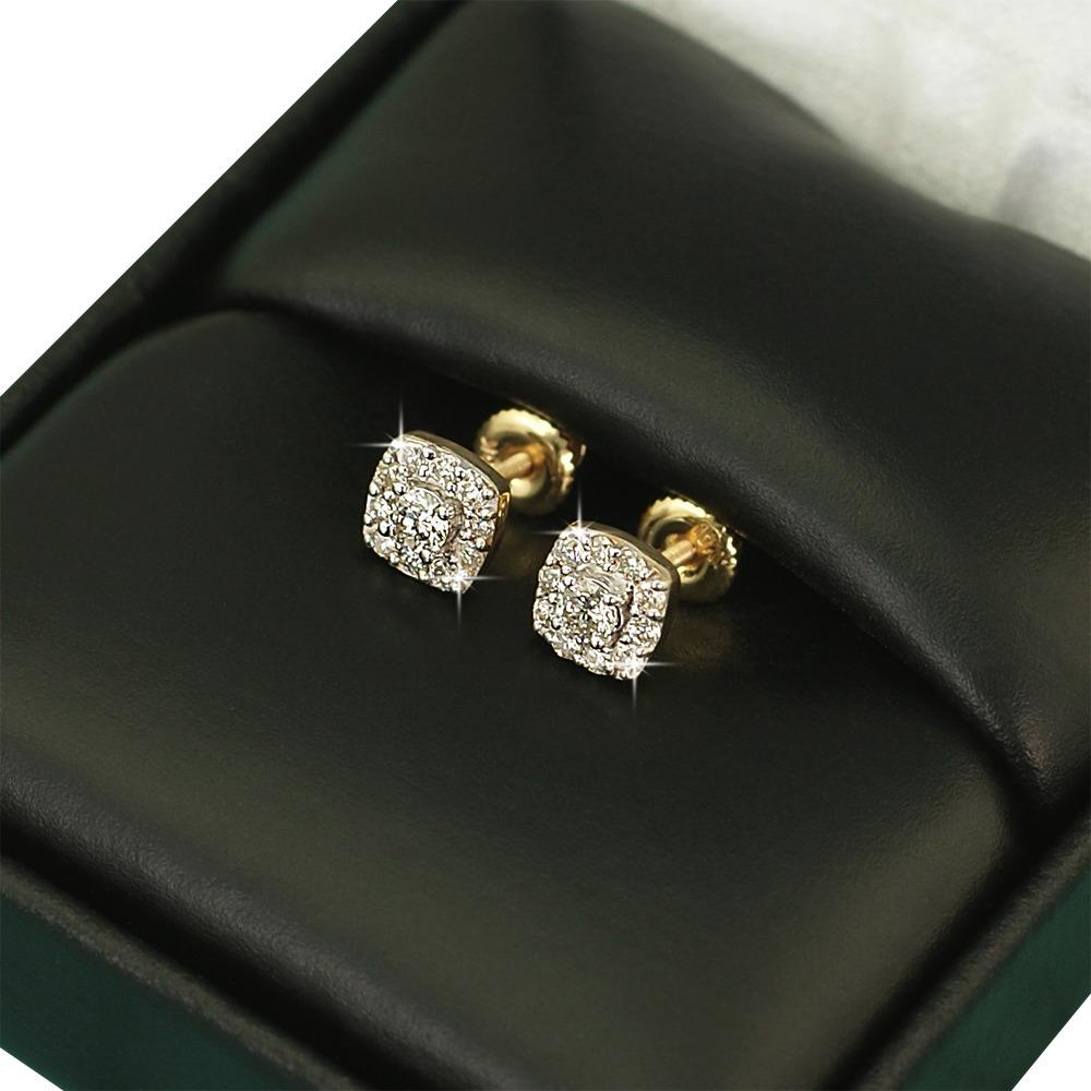 Mini Cushion Halo Diamond Earrings .33cttw 10K Yellow Gold HipHopBling