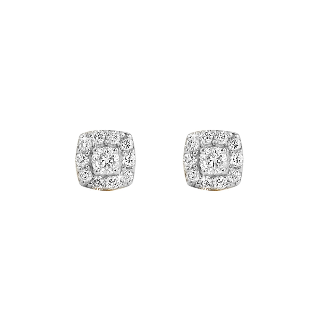 Mini Cushion Halo Diamond Earrings .33cttw 10K Yellow Gold HipHopBling