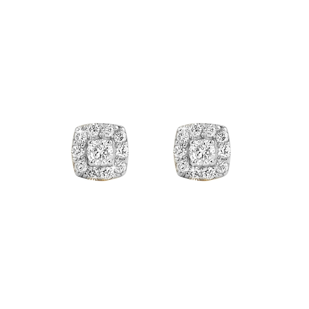 Mini Cushion Halo Diamond Earrings .33cttw 10K Yellow Gold HipHopBling