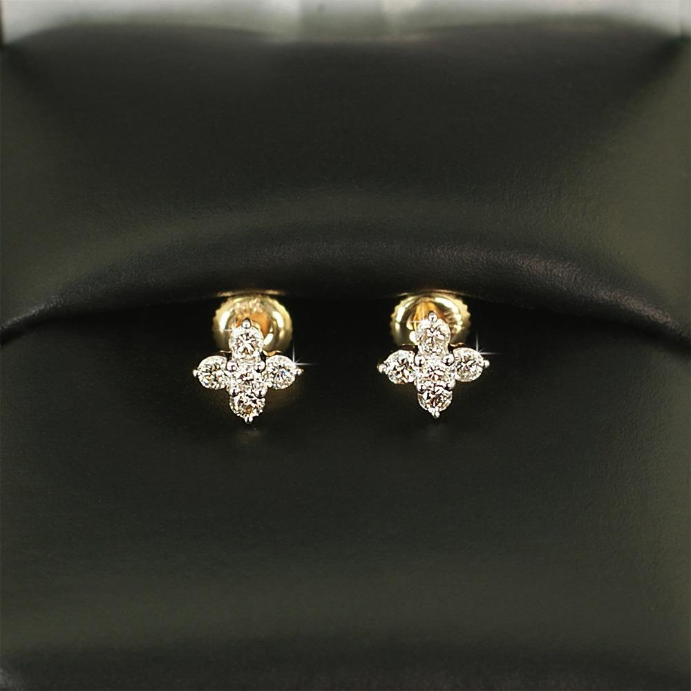 Mini Flower Diamond Earrings .28cttw 10K Yellow Gold HipHopBling