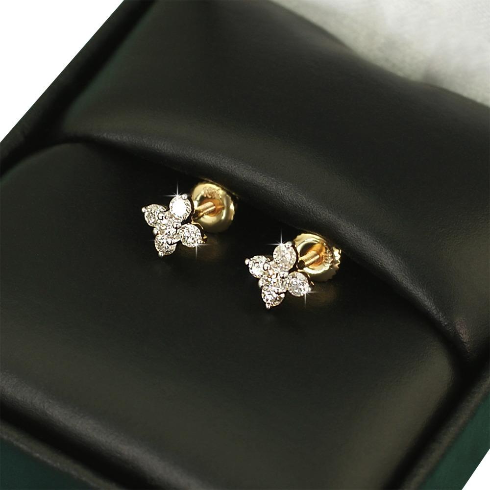 Mini Flower Diamond Earrings .28cttw 10K Yellow Gold HipHopBling