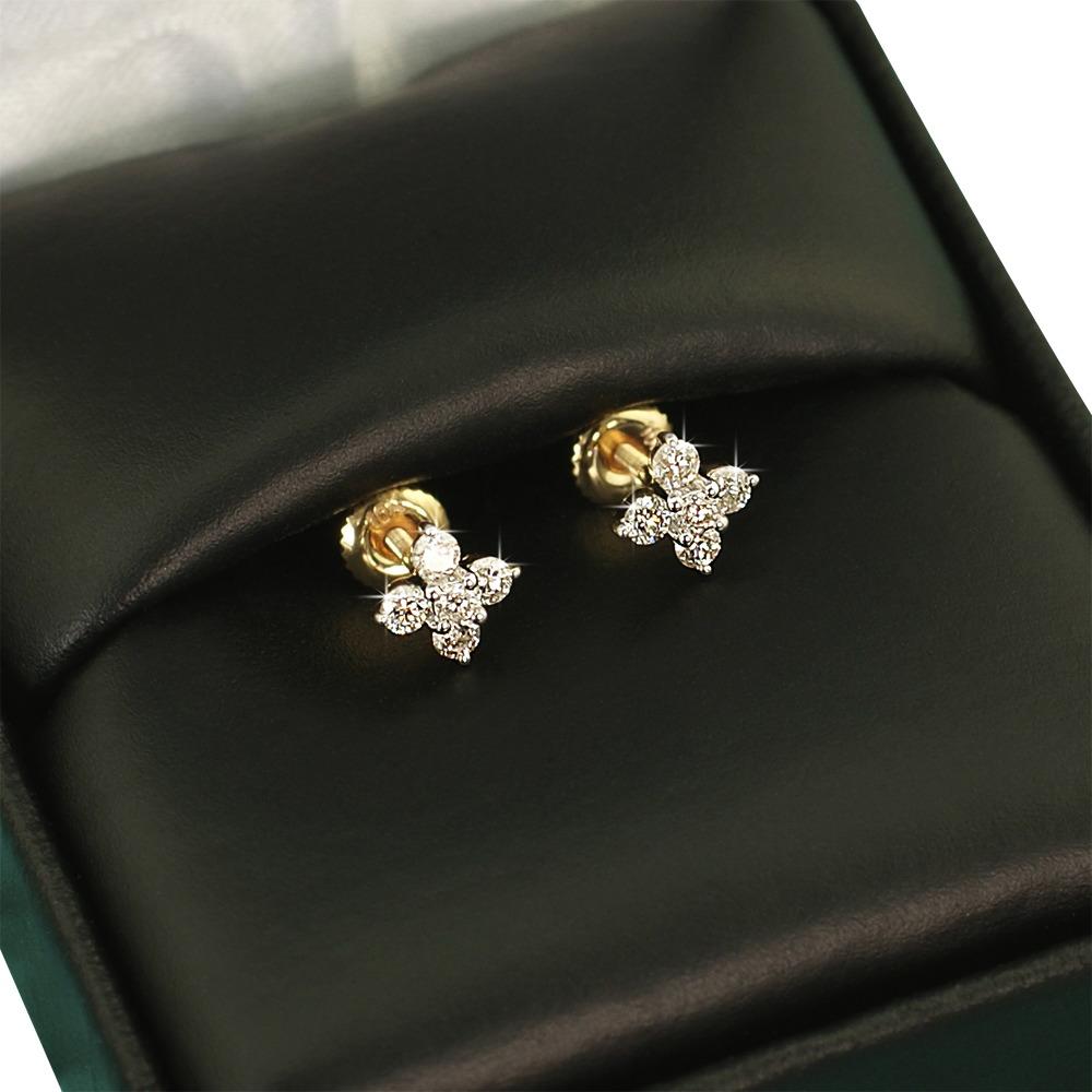 Mini Flower Diamond Earrings .28cttw 10K Yellow Gold HipHopBling