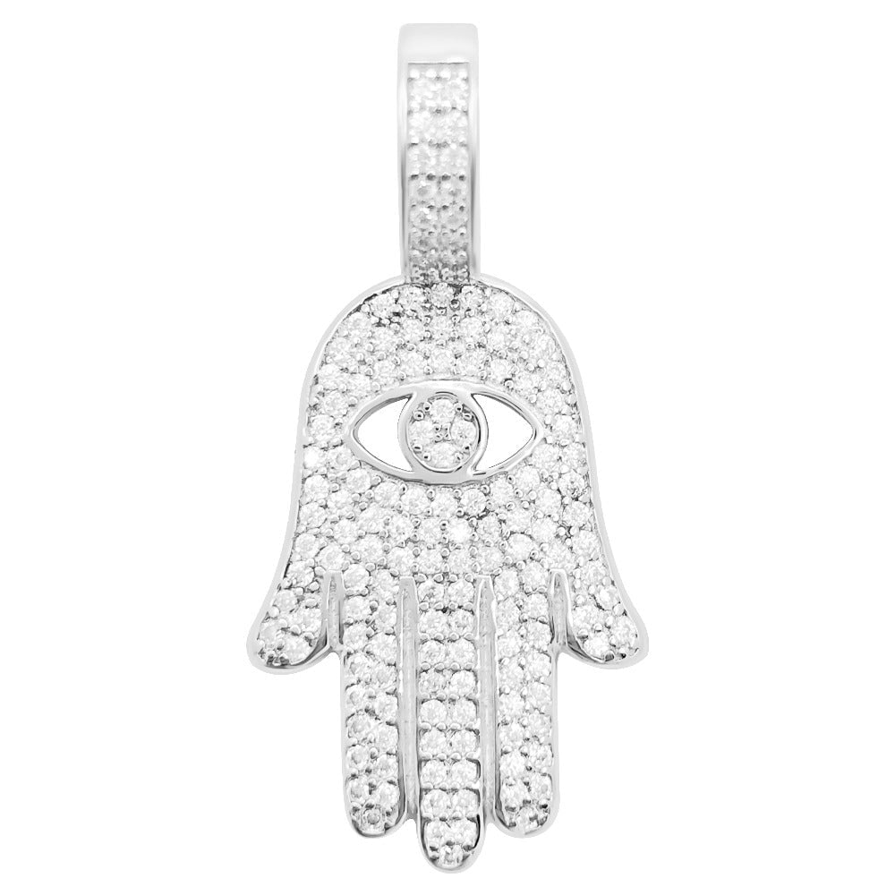 Mini Hamsa .70 Carat VVS Moissanite Pendant .925 Sterling Silver HipHopBling