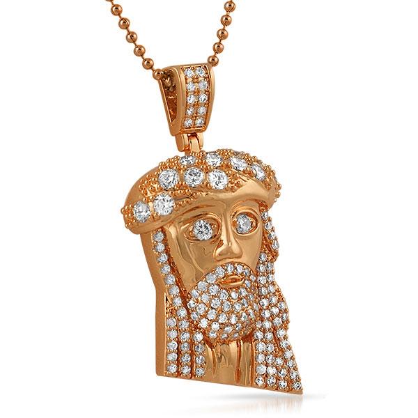 Mini Jesus Pendant Big Ice Crown Rose Gold Pendant Only HipHopBling