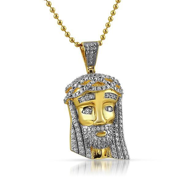 Mini Jesus Piece Pendant .925 Sterling Silver White Gold HipHopBling