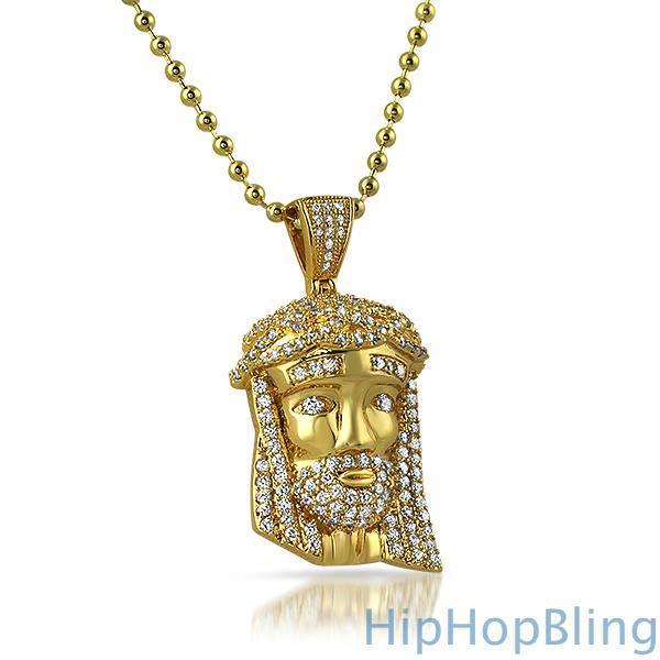 Mini Jesus Piece Pendant .925 Sterling Silver White Gold HipHopBling