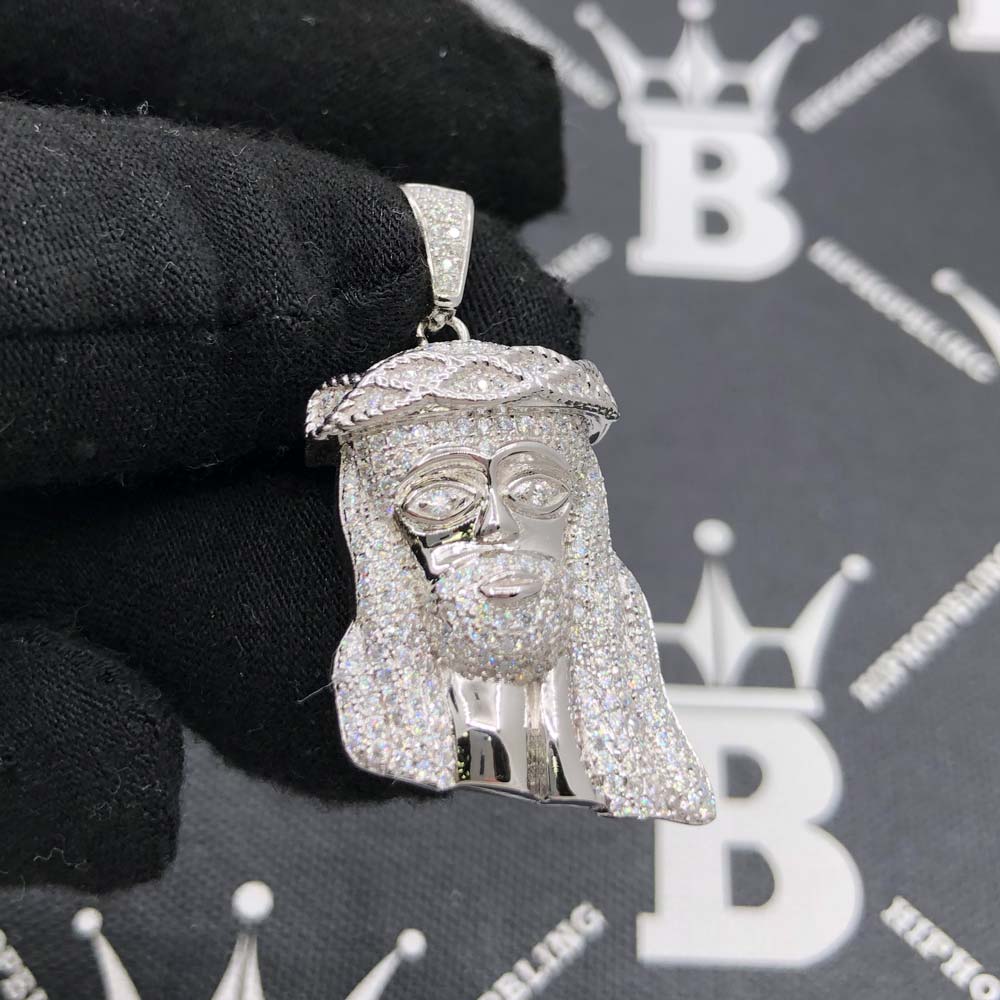 Mini Jesus VVS Moissanite Pendant .925 Sterling Silver HipHopBling