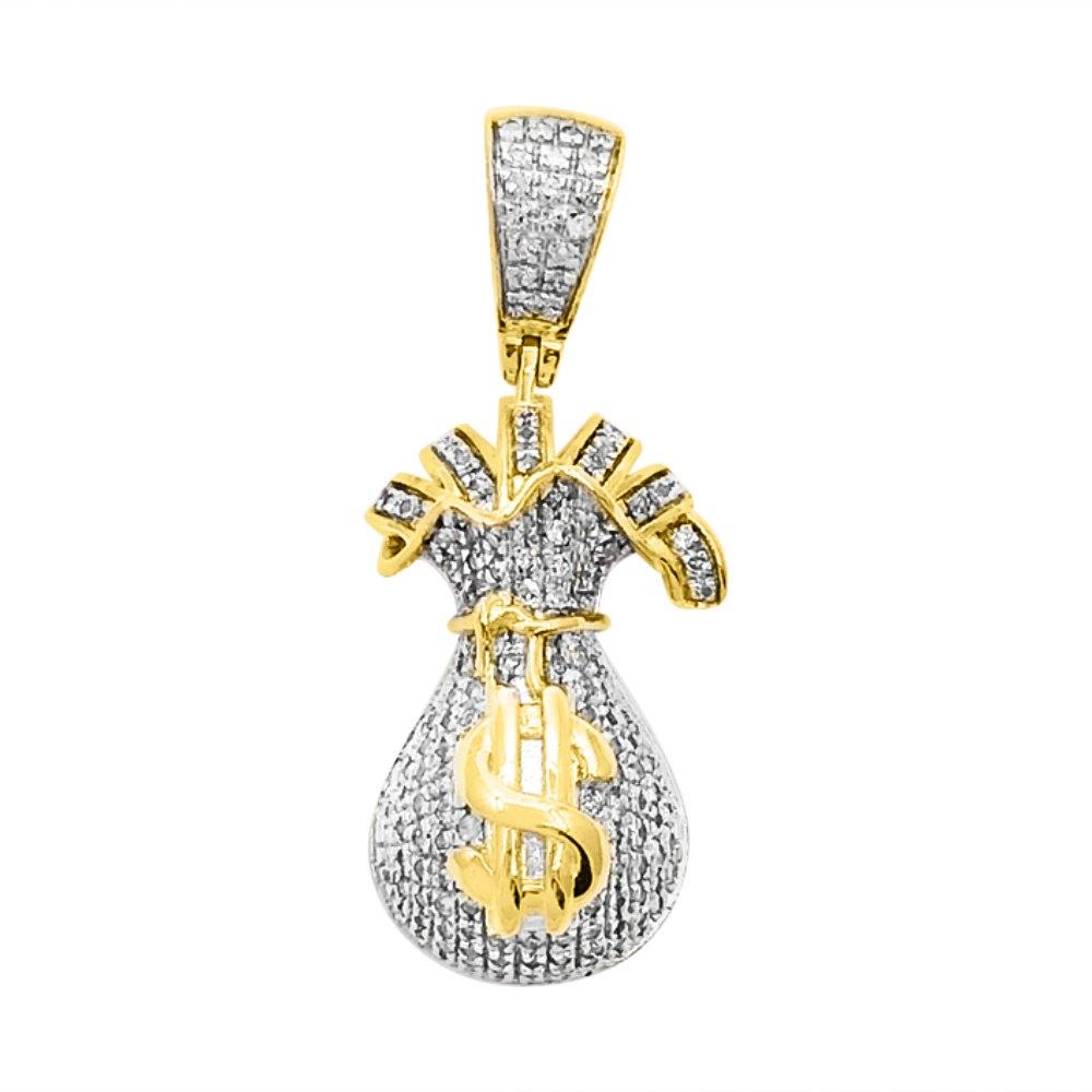 Mini Money Bag Diamond Pendant .35cttw 10K Yellow Gold HipHopBling