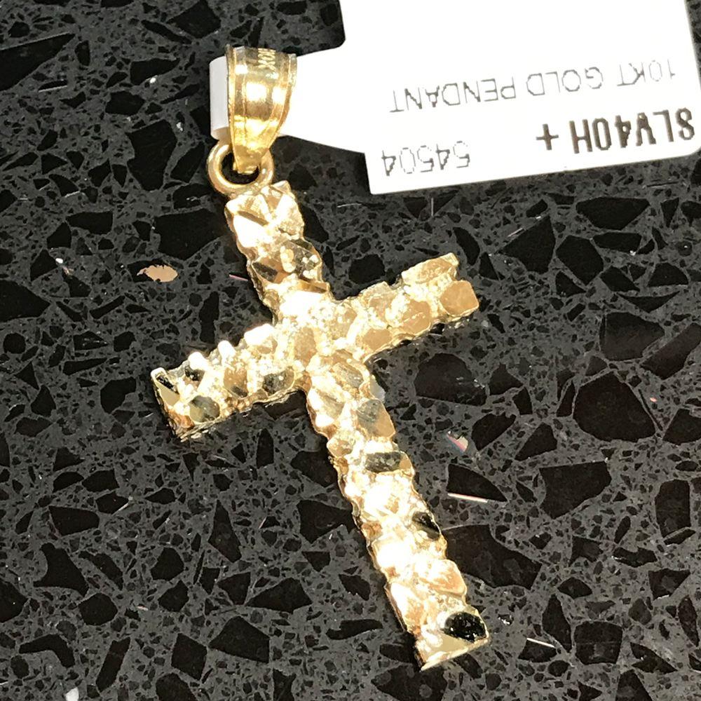 Mini Nugget Cross Pendant in 10K Yellow Gold HipHopBling