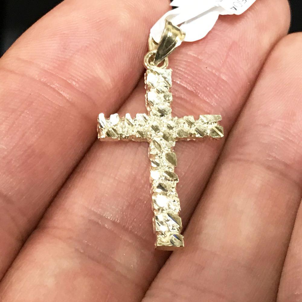 Mini Nugget Cross Pendant in 10K Yellow Gold HipHopBling