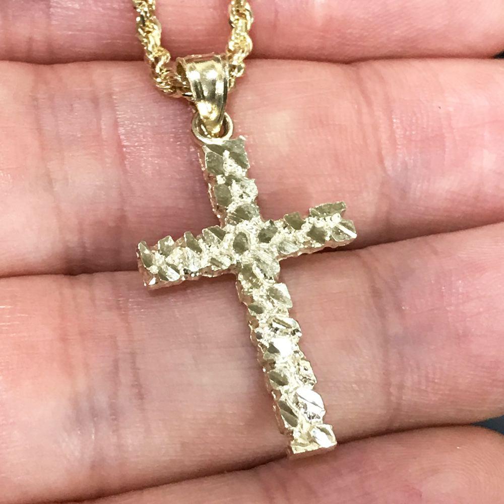 Mini Nugget Cross Pendant in 10K Yellow Gold HipHopBling