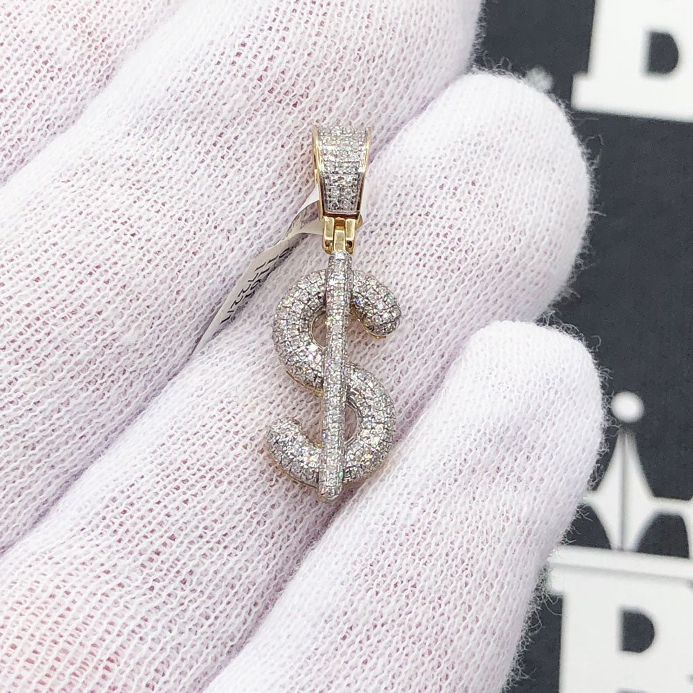 Mini Rounded Dollar Sign Diamond Pendant .42cttw 10K Yellow Gold HipHopBling