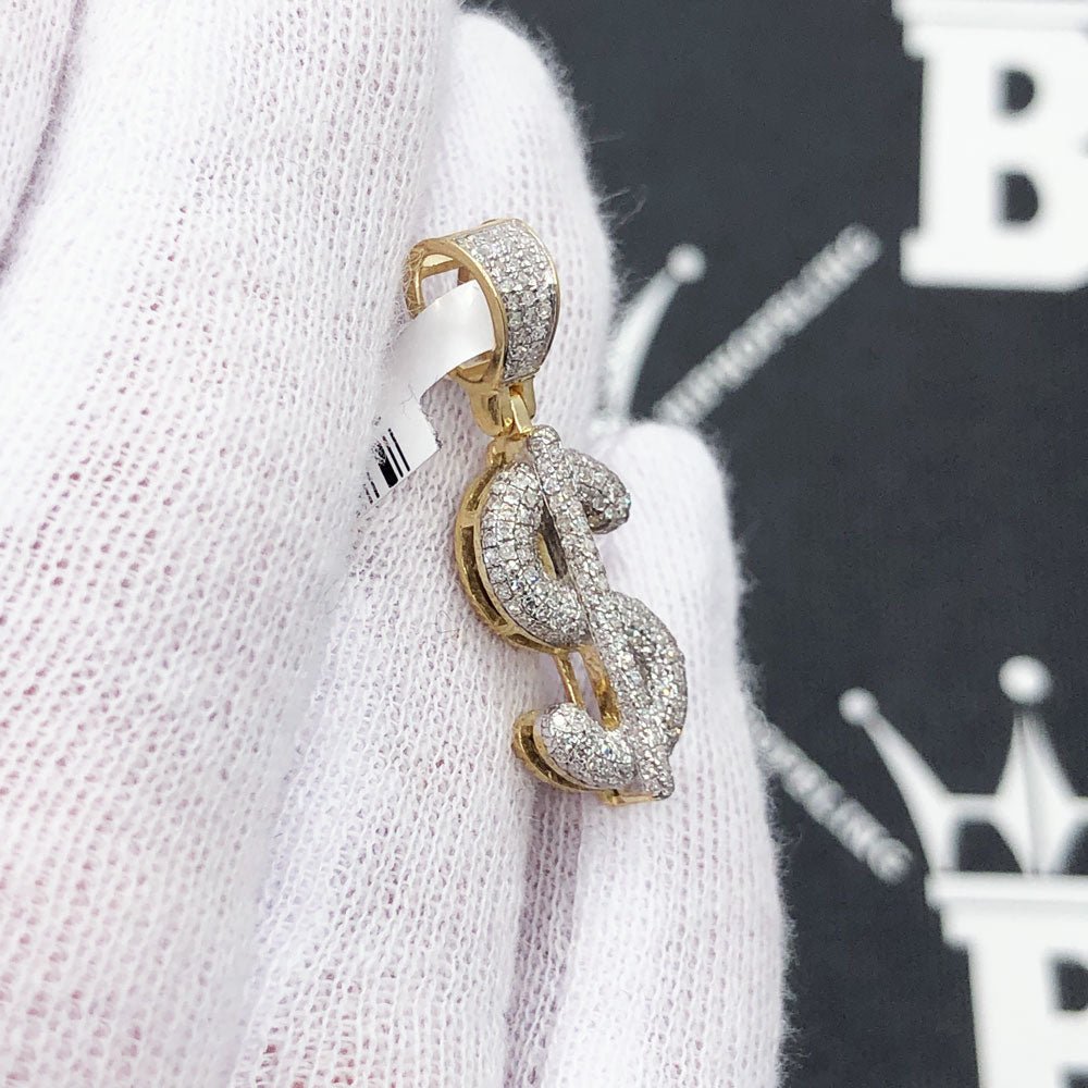 Mini Rounded Dollar Sign Diamond Pendant .42cttw 10K Yellow Gold HipHopBling