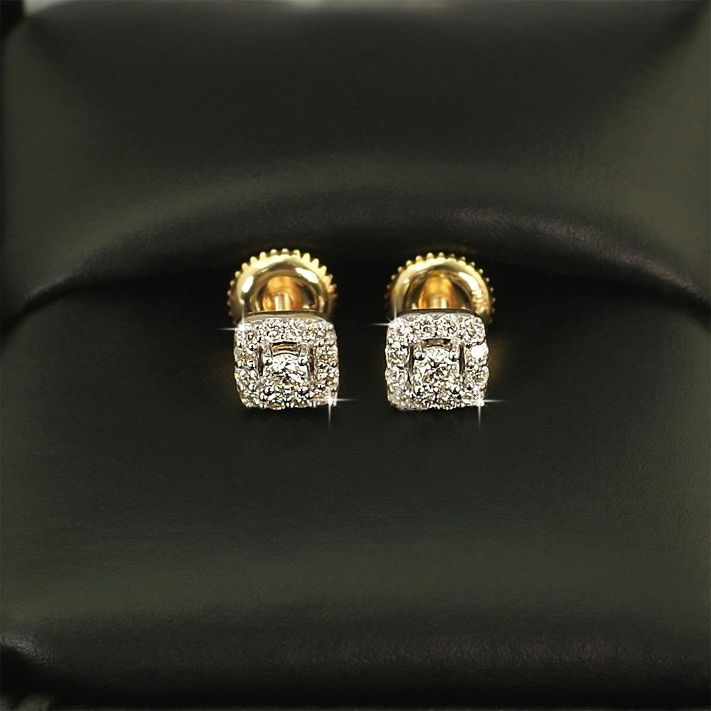 Mini Square Halo Diamond Earrings .34cttw 10K Yellow Gold HipHopBling