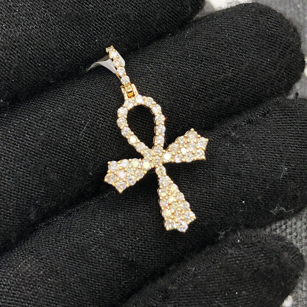 Mini Thick Ankh Cross .75cttw Diamond Pendant 10K Yellow Gold HipHopBling