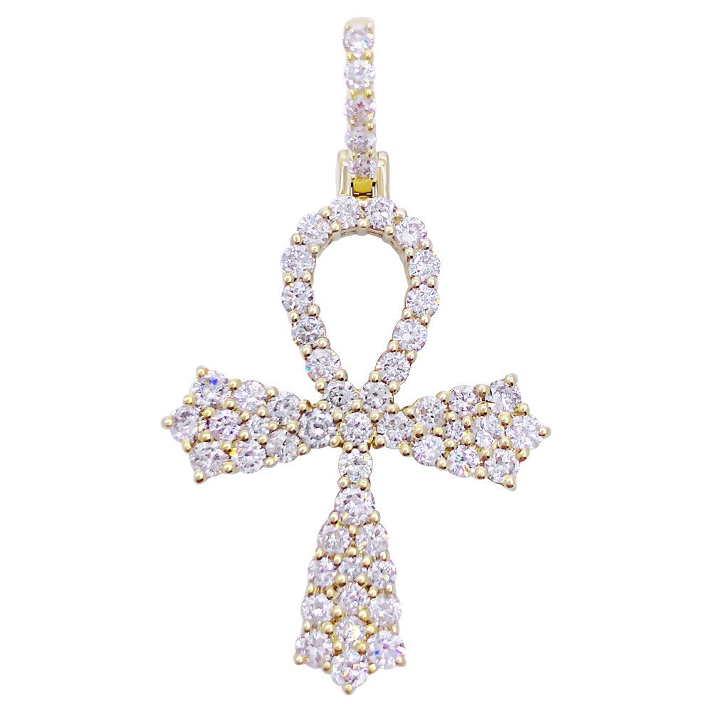 Mini Thick Ankh Cross .75cttw Diamond Pendant 10K Yellow Gold HipHopBling