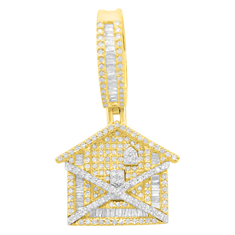 Mini Trap House Baguette Diamond Pendant .78cttw 10K Yellow Gold HipHopBling