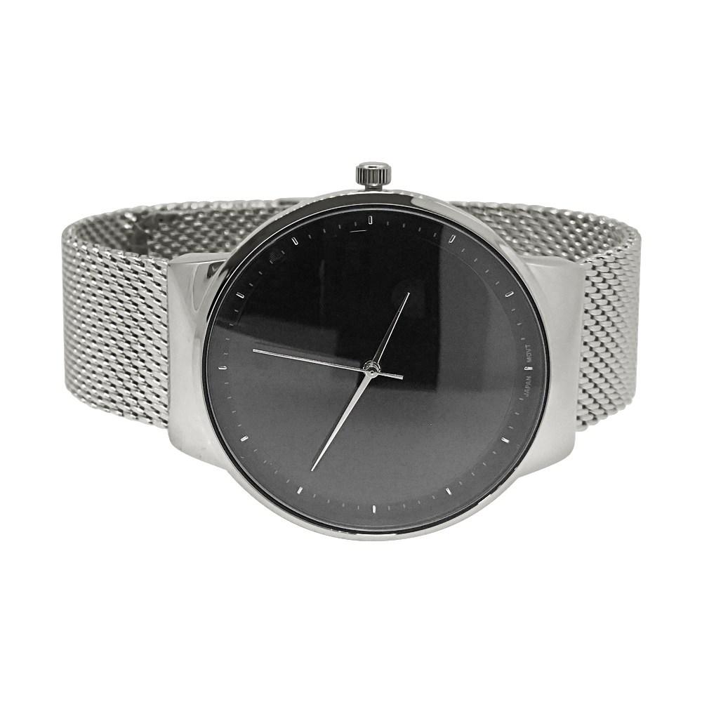 Minimalistic Black Dial Silver Mesh Band Watch HipHopBling