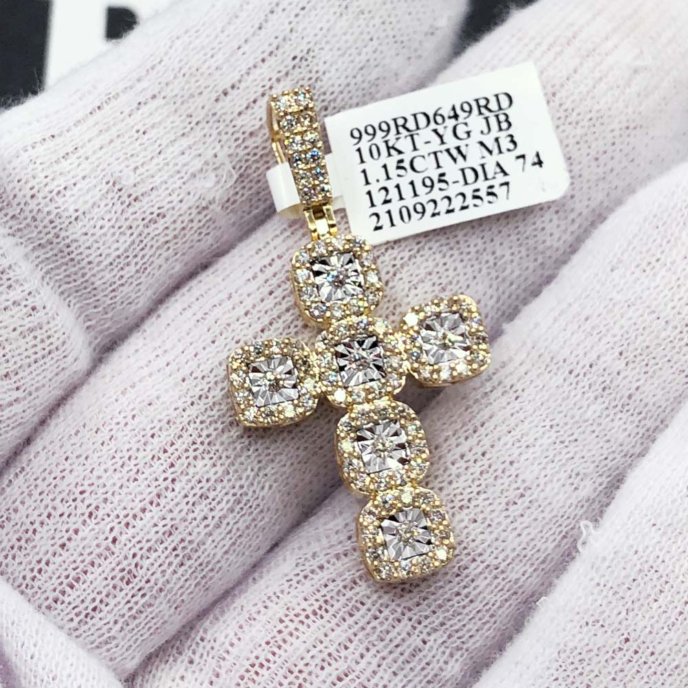 Miracle Cluster Cross Diamond Pendant 1.15cttw 10K Yellow Gold HipHopBling