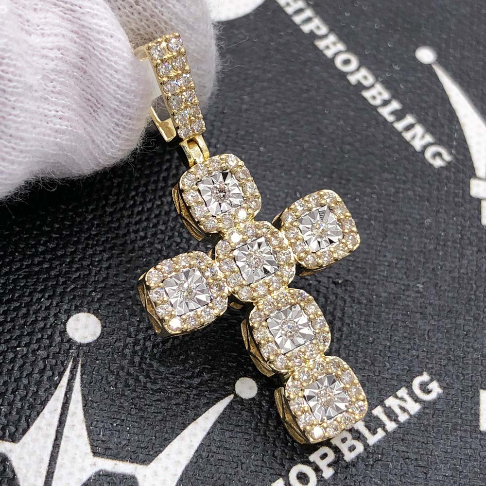 Miracle Cluster Cross Diamond Pendant 1.15cttw 10K Yellow Gold HipHopBling