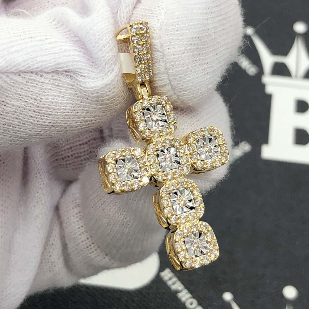 Miracle Cluster Cross Diamond Pendant 1.15cttw 10K Yellow Gold HipHopBling