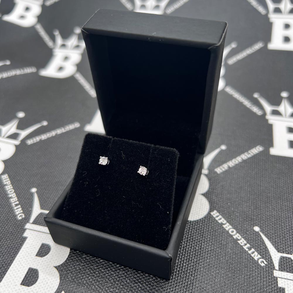 Miracle REAL Diamond Stud Earrings .925 Sterling Silver White Gold HipHopBling
