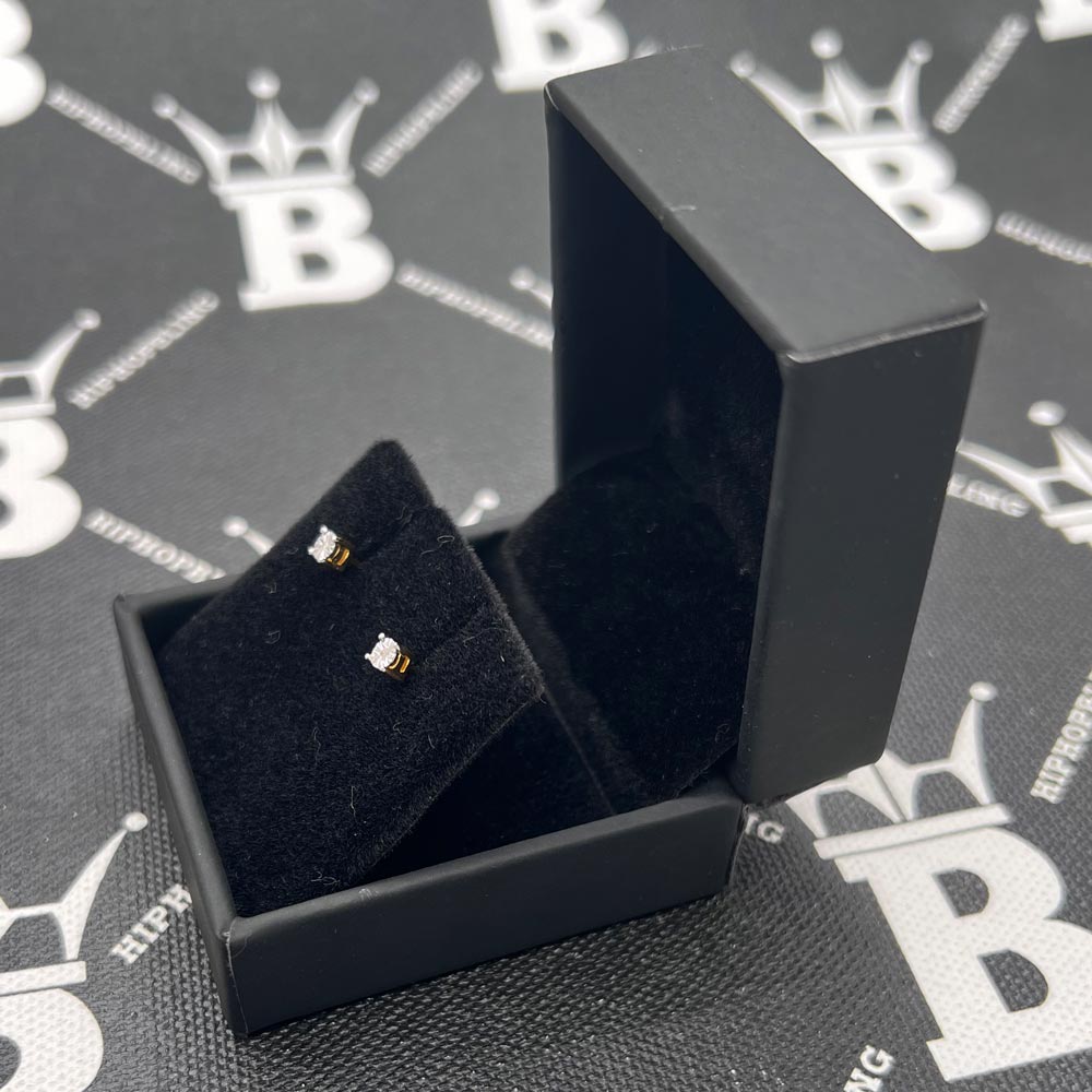 Miracle REAL Diamond Stud Earrings .925 Sterling Silver Yellow Gold HipHopBling