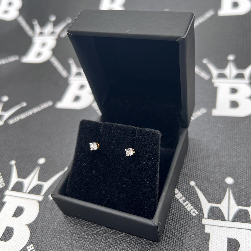 Miracle REAL Diamond Stud Earrings .925 Sterling Silver Yellow Gold HipHopBling