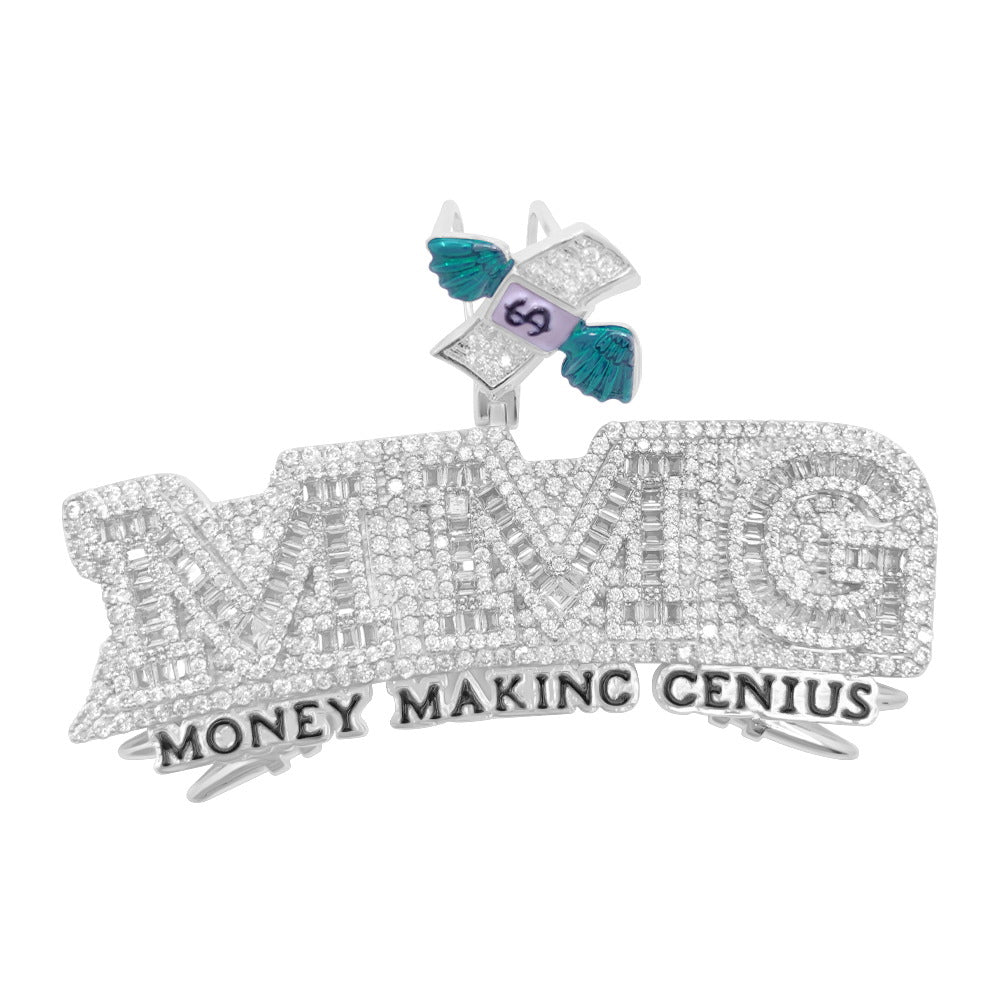 MMG Money Making Genius CZ Hip Hop Iced Out Pendant White Gold HipHopBling