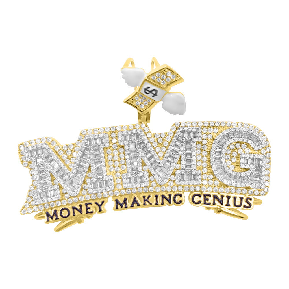 MMG Money Making Genius CZ Hip Hop Iced Out Pendant Yellow Gold HipHopBling
