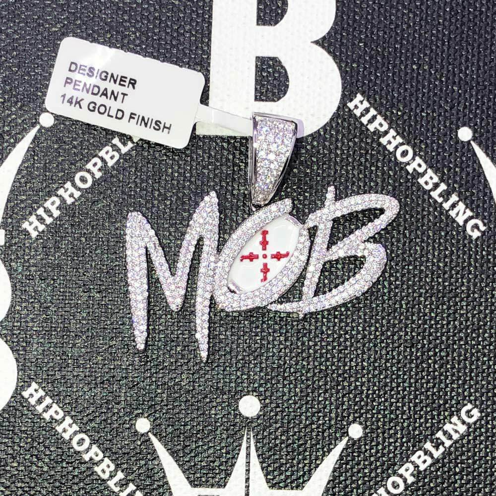 MOB CZ Hip Hop Bling Bling Pendant White Gold HipHopBling