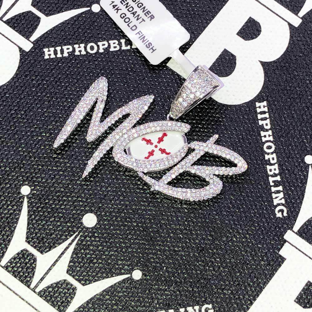 MOB CZ Hip Hop Bling Bling Pendant White Gold HipHopBling