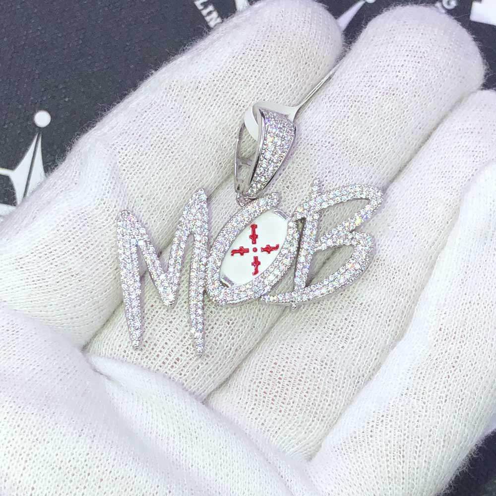 MOB CZ Hip Hop Bling Bling Pendant White Gold HipHopBling