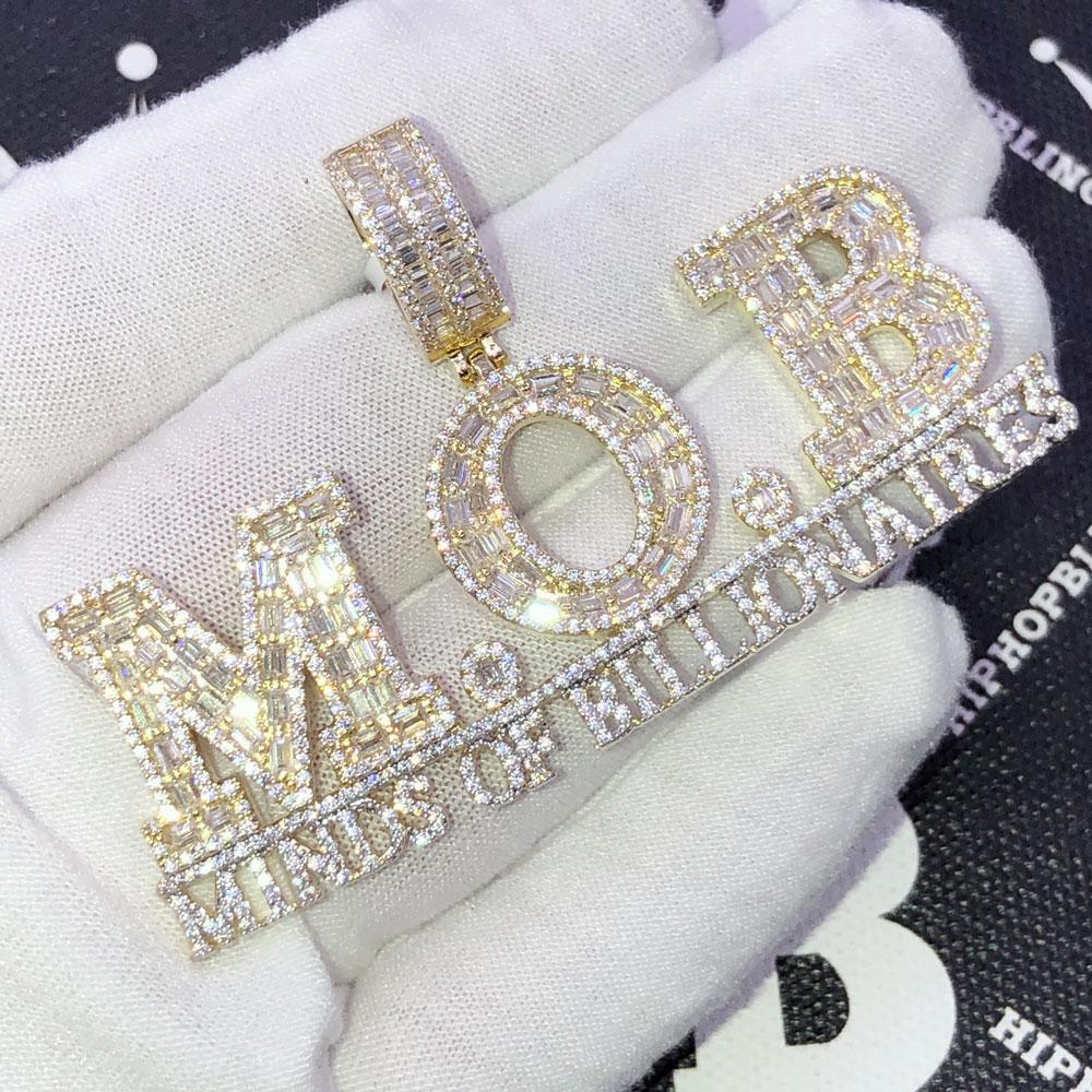MOB Mind of Billionaires Baguette CZ Iced Out Pendant Yellow Gold HipHopBling