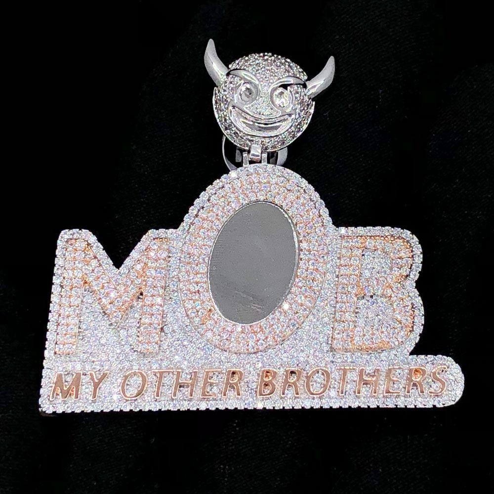 MOB My Other Brothers VVS CZ Hip Hop Bling Bling Pendant White Gold HipHopBling