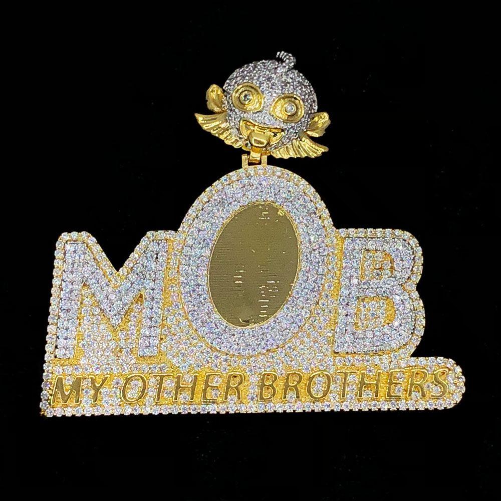 MOB My Other Brothers VVS CZ Hip Hop Bling Bling Pendant Yellow Gold HipHopBling