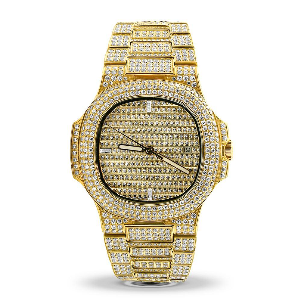 Modern CZ Stainless Steel Watch in Gold HipHopBling