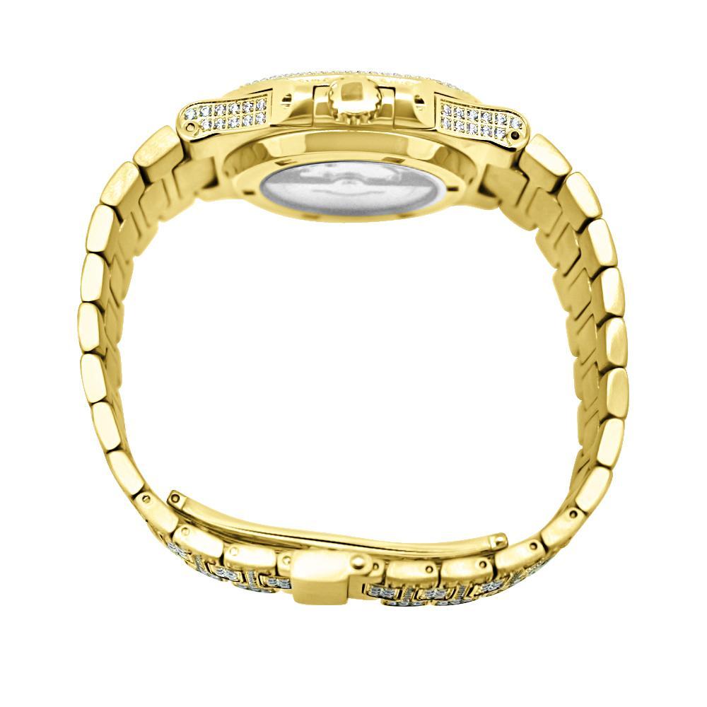 Modern CZ Stainless Steel Watch in Gold HipHopBling