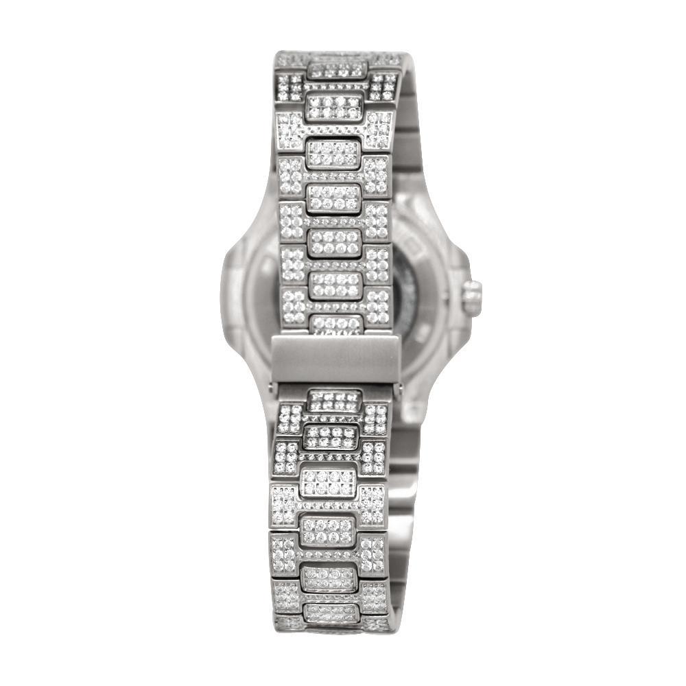 Modern CZ Stainless Steel Watch in White Gold HipHopBling